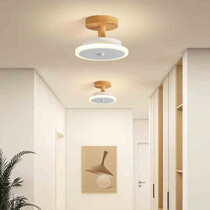 Nordic Flat Round Wood Base LED Semi-Flush Mount Ceiling Light