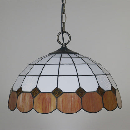 Tiffany Vintage Gemstone Stained Glass Dome 3-Light Pendant Light