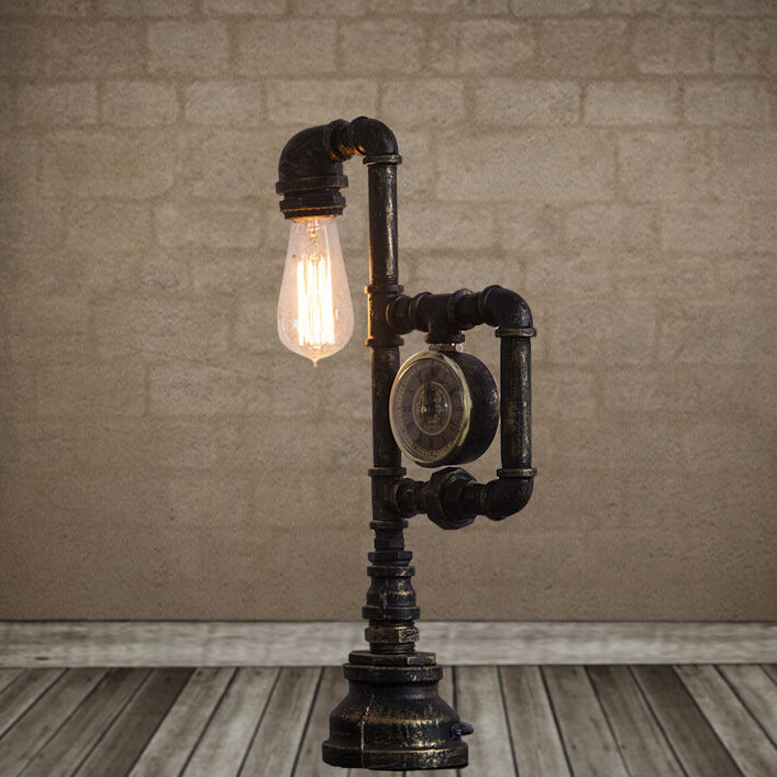 Traditional Vintage Pipe Metal Glass 1-Light Table Lamp For Study Room