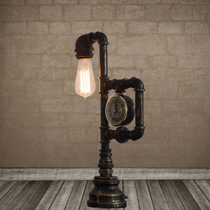 Traditional Vintage Pipe Metal Glass 1-Light Table Lamp For Study Room
