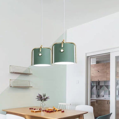 Contemporary Scandinavian Macaron Cylinder Iron 1-Light Pendant Light For Bedroom
