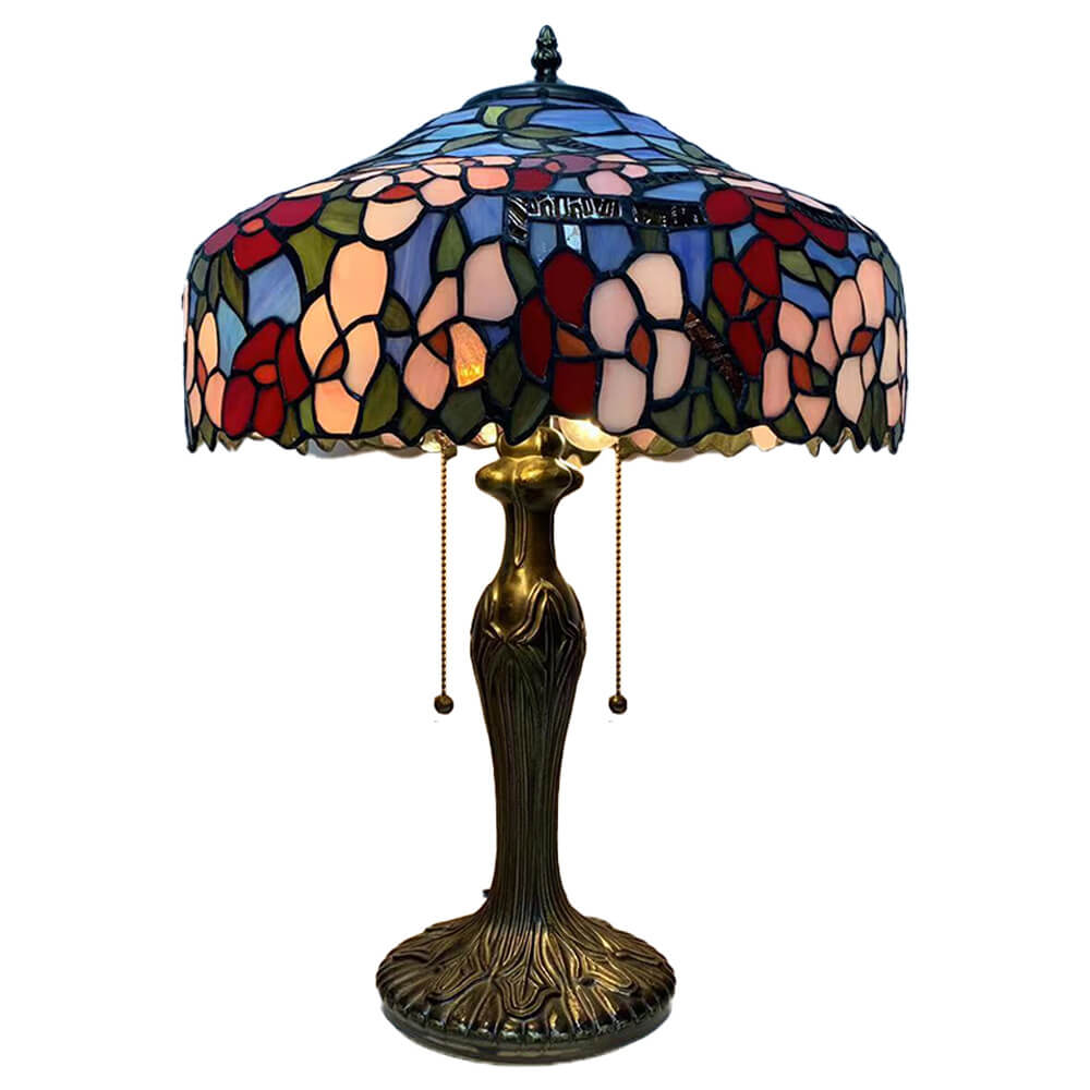Vintage Tiffany Stained Glass Mediterranean Dome 1-Light Table Lamp