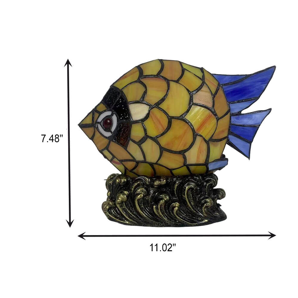 European Retro Creative Tiffany Fish Iron Glass 1-Light Table Lamp