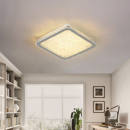 Modern Light Luxury Crystal Square Round Stainless Steel LED Flush Mount Ceiling Light