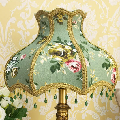 Traditional European Vintage Floral Texture Fabric Pleated Resin Base 1-Light Table Lamp For Home Office