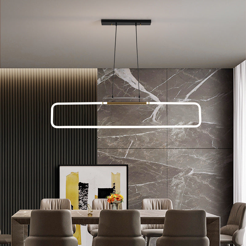 ثريات جزيرة LED مستطيلة الشكل مصنوعة من الحديد والأكريليك بتصميم عصري بسيط لغرفة الطعام 