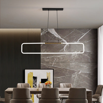 ثريات جزيرة LED مستطيلة الشكل مصنوعة من الحديد والأكريليك بتصميم عصري بسيط لغرفة الطعام 