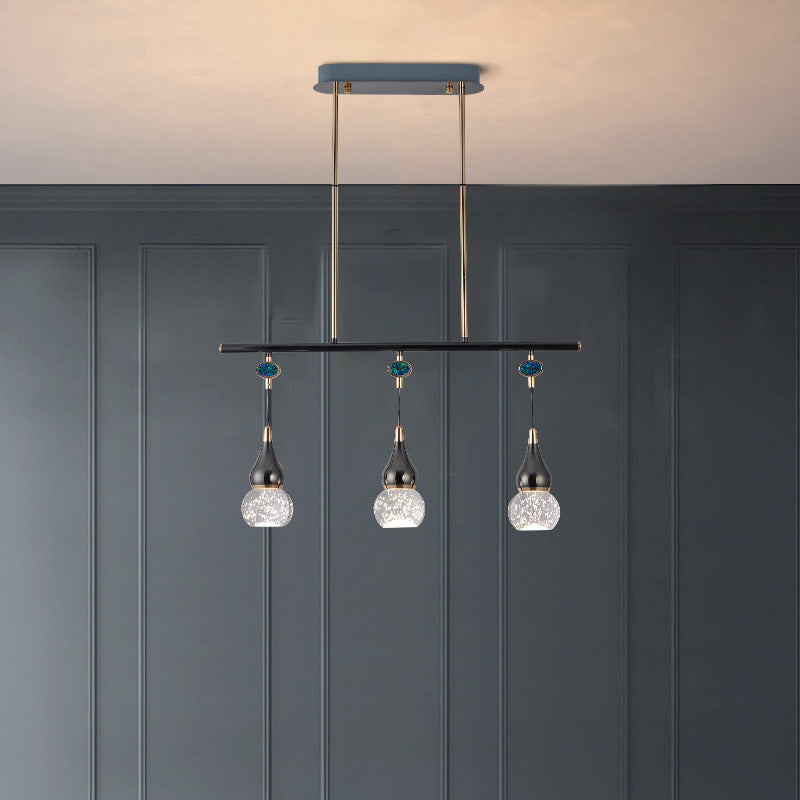Contemporary Nordic Long Gourd Aluminum Iron Bubble Crystal LED Island Light Chandelier For Dining Room