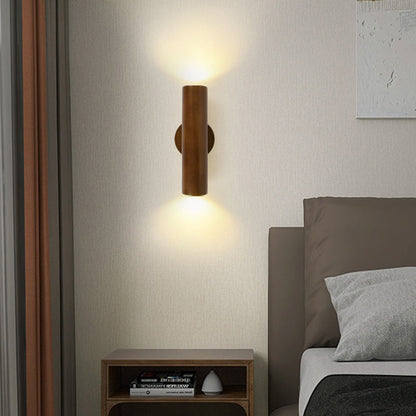 寝室用伝統的な日本製ゴムの木シリンダーLED壁取り付け用燭台ランプ