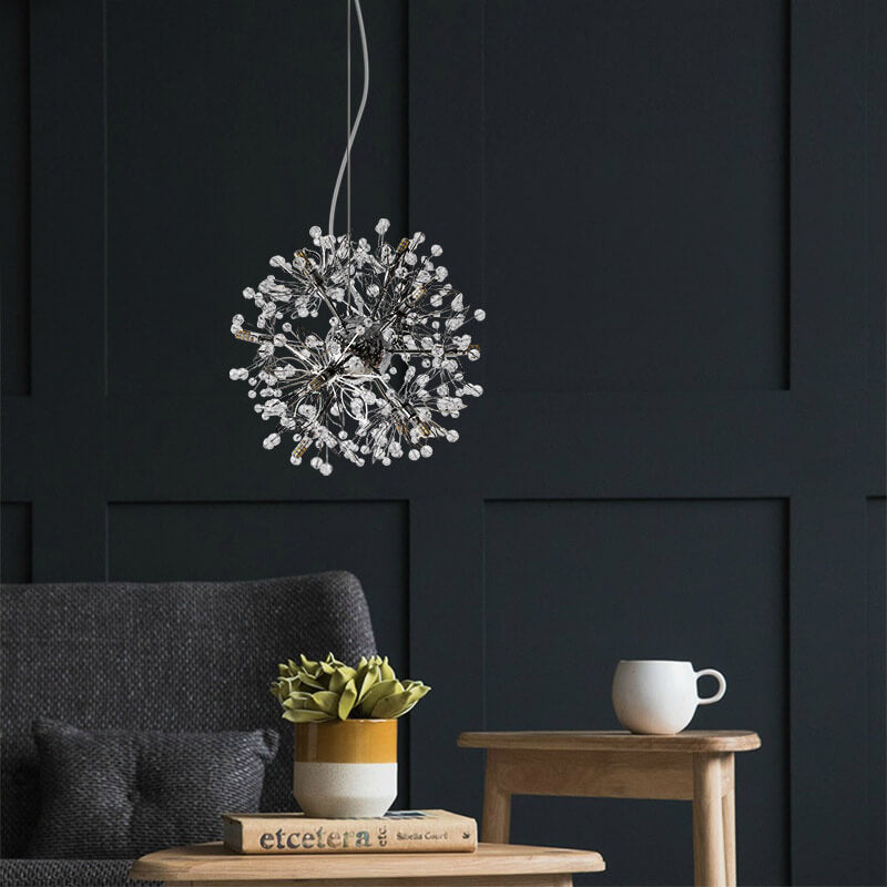 Contemporary Nordic Light Luxury Round Ball Stainless Steel Crystal LED Chandelier For Hallway