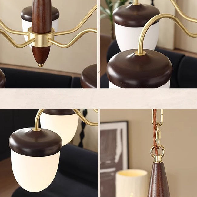 Traditional Vintage Pinecone Oval Copper Solid Wood 5 - Light Chandelier For Living Room