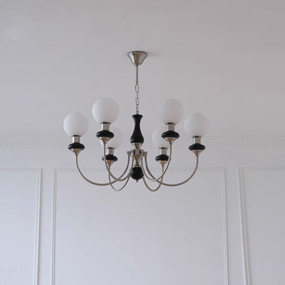 Traditional Vintage Branch Curved Pole Orb Iron Wood Glass 3/5/6 Light Chandelier For Living Room