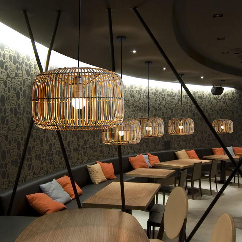 Chinese Minimalist Rustic Bamboo Art 1-Light Pendant Light