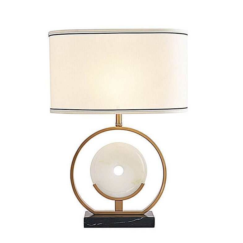 Modern Chinese Brass Jade Circle Shape 1-Light Table Lamp