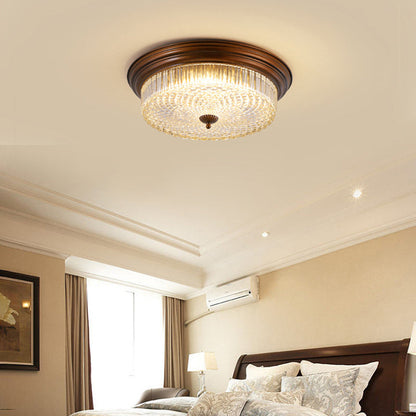 Contemporary Retro Metal Glass Round Ripple LED Flush Mount Ceiling Light For Living Room