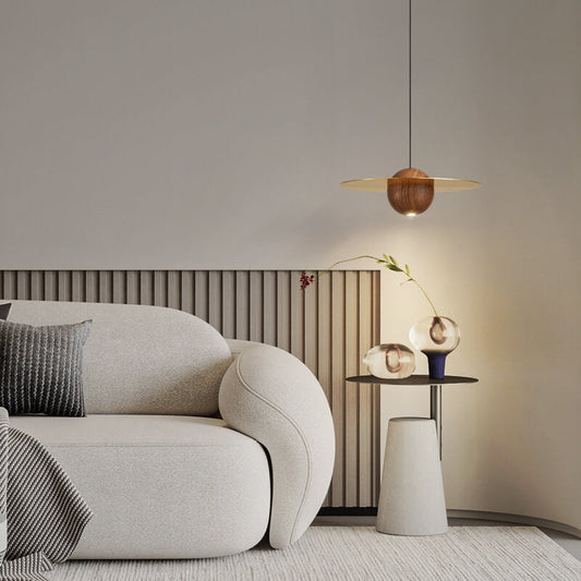 Modern Minimalist Walnut Copper Planet LED Pendant Light