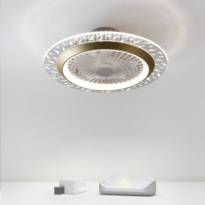 مروحة سقف دائرية حديثة من الأكريليك RGB LED مثبتة بشكل نصف مسطح 