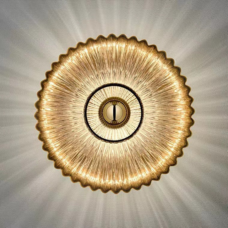 Nordic Vintage Striped Glass Round Disc 1-Light Wall Sconce Lamp