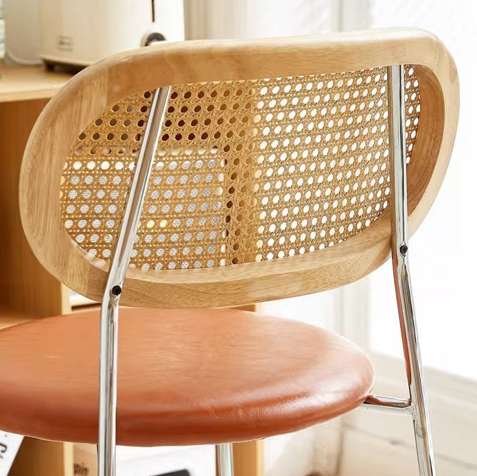 Contemporary Vintage Round Rectangular Solid Wood Metal Genuine Leather Dining Chair Backrest For Dining Room