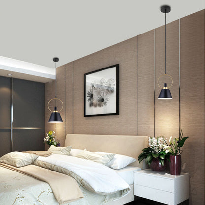 Contemporary Nordic Cone Shade Gold Ring 1-Light Pendant Light For Dining Room
