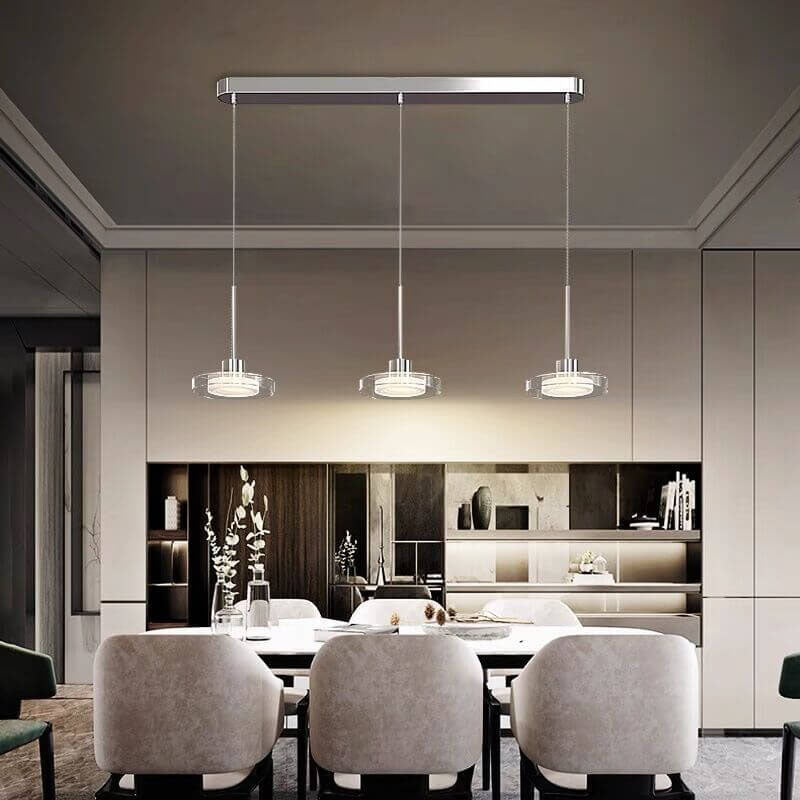 ثريا جزيرة LED دائرية فضية بسيطة من الزجاج بتصميم نورديك مع إضاءة 1/3 