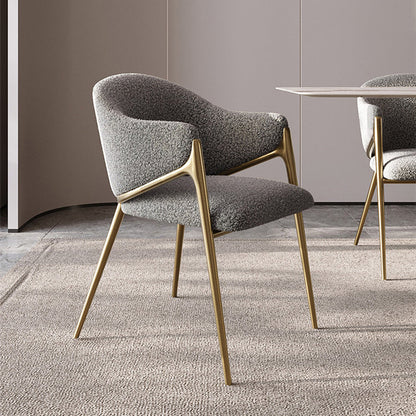 Contemporary Luxury Round Lambswool Carbon Steel Legs Dining Chair Backrest Armrest For Dining Room