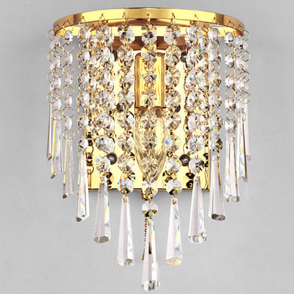 Modern Luxury Half Round Octagonal Beads Stainless Steel Crystal 1-Light Wall Sconce Lamp For Living Room