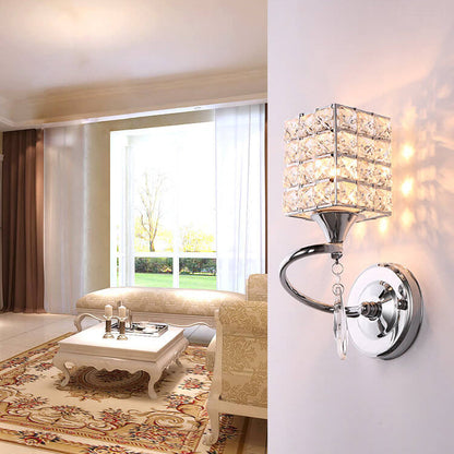 Modern Luxury Crystal Cylindrical Square 1-Light Wall Sconce Lamp