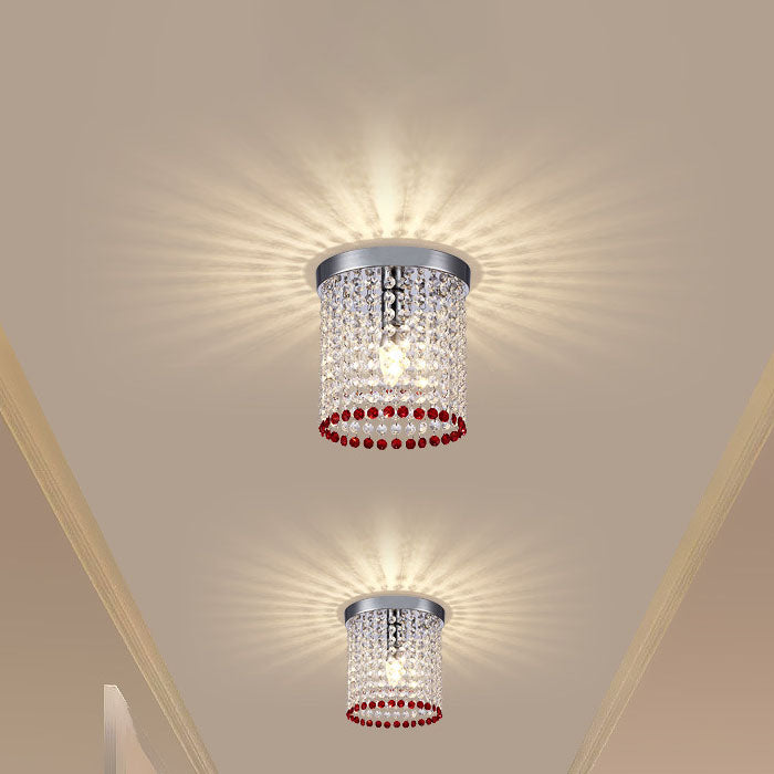 Modern Minimalist Crystal Bead Curtain Round 1-Light Semi-Flush Mount Ceiling Light