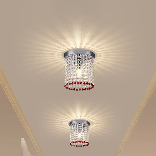 Modern Minimalist Crystal Bead Curtain Round 1-Light Semi-Flush Mount Ceiling Light