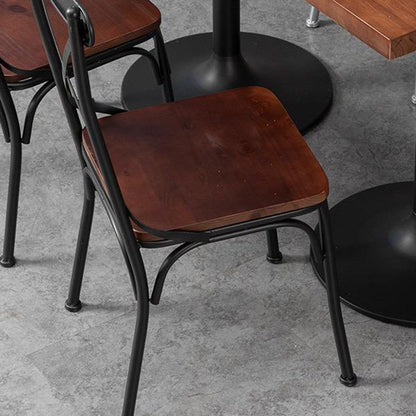 Contemporary Industrial PU Leather Wood Iron Square X Shape Back Dining Chair & Table Set For Dining Room
