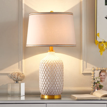 European Vintage Striped Ceramic Base Fabric 1-Light Table Lamp
