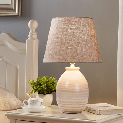 European Minimalist Oval Pot Ceramic Fabric 1-Light Table Lamp