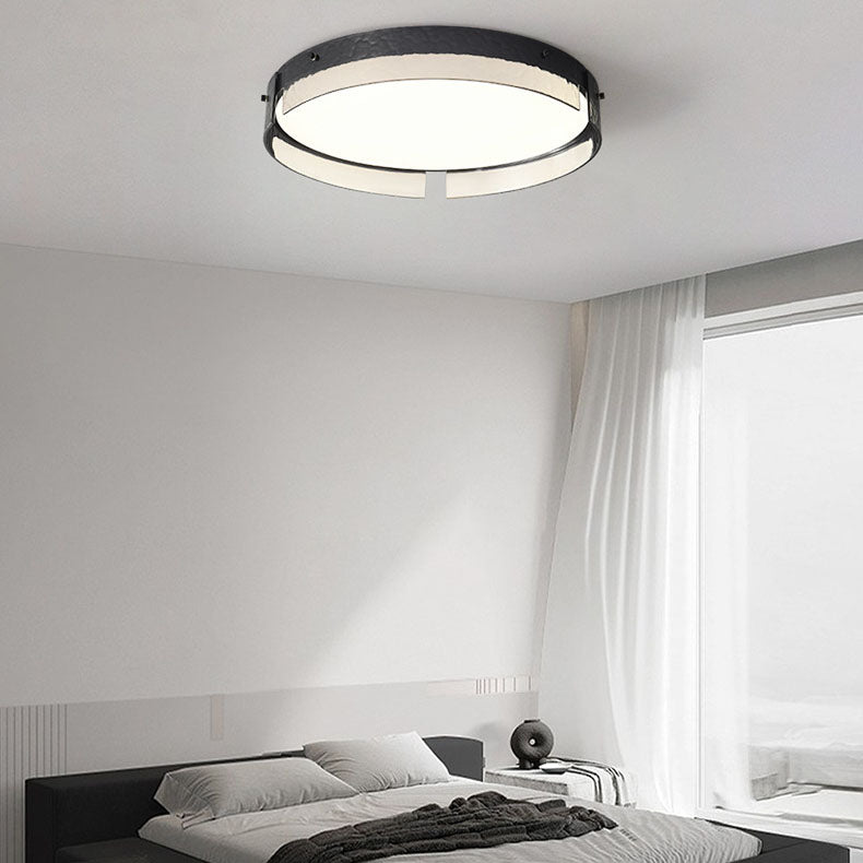 Modern Minimalist Black Round Drum Glass Copper LED Flush Mount Ceiling Light