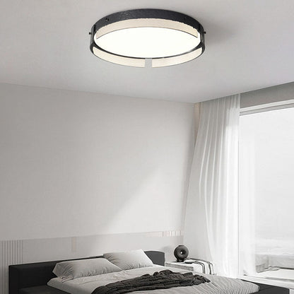 Modern Minimalist Black Round Drum Glass Copper LED Flush Mount Ceiling Light