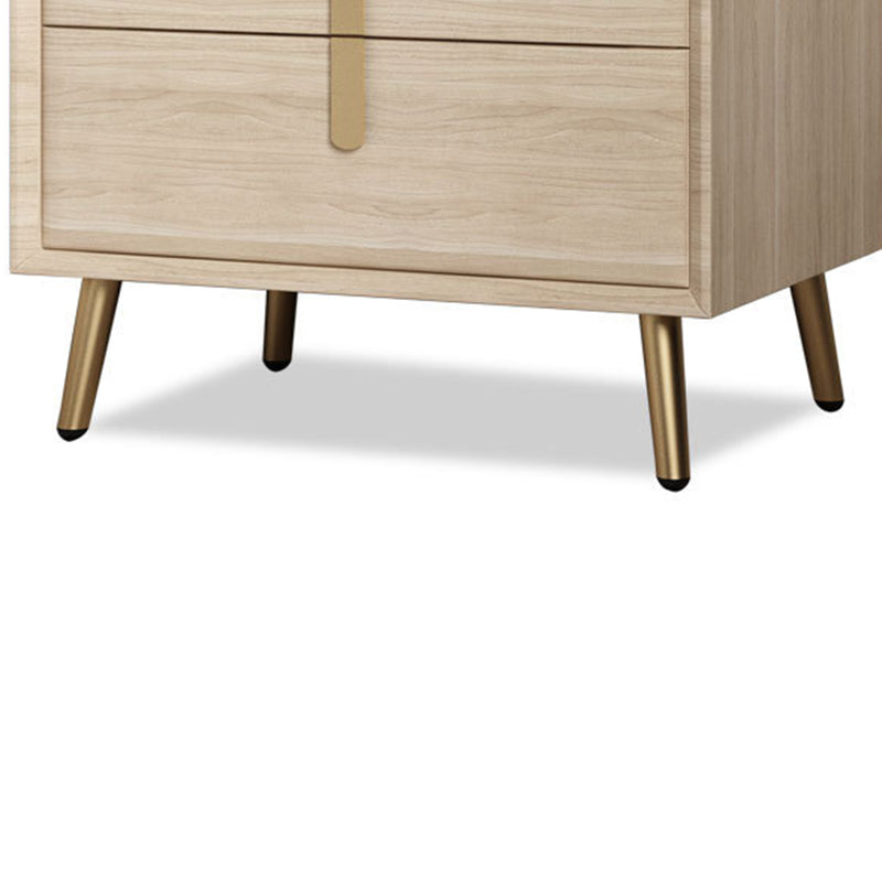 Modern Luxury Rectangular Solid Wood Microfiber Leather Hardware Nightstand 2-Drawer For Bedroom
