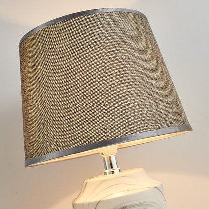Contemporary Vintage Cylinder Vase Base Ceramic Fabric 1-Light Table Lamp For Bedroom