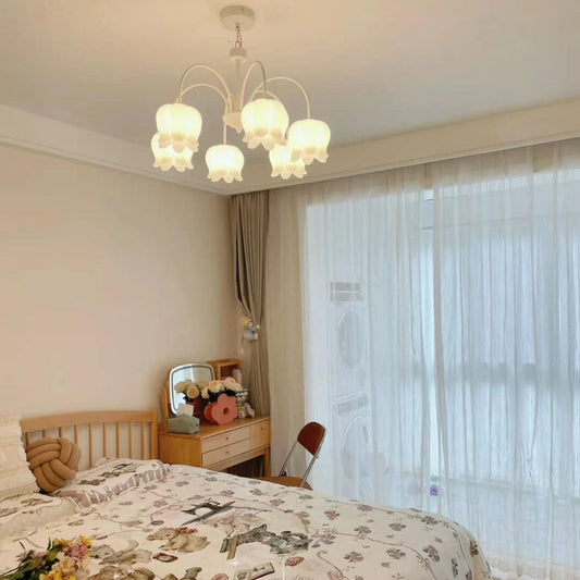 French Cream White Bellflower Acrylic 5/6/8 Light Chandelier
