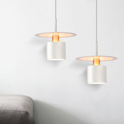 Modern Mid-century Iron Round Piece Cylinder Shade 1-Light Pendant Light For Bedroom