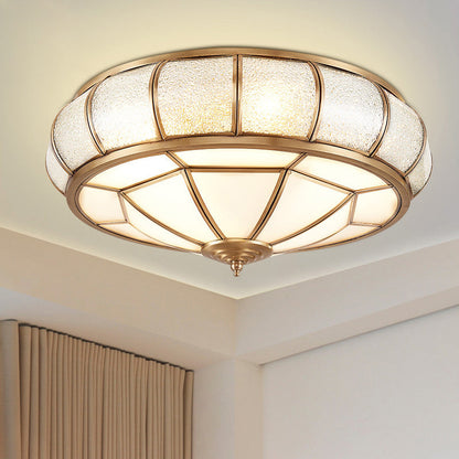 Traditional European Flying Saucer Shaped Half Round Globe Copper Glass 3/4/6 Light Flush Mount Ceiling Light For Living Room