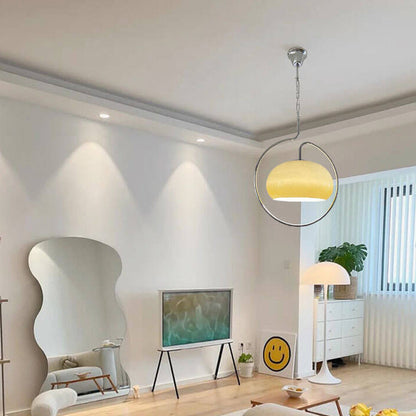 Contemporary Retro Cream Round Hardware Glass 1-Light Pendant Light For Living Room