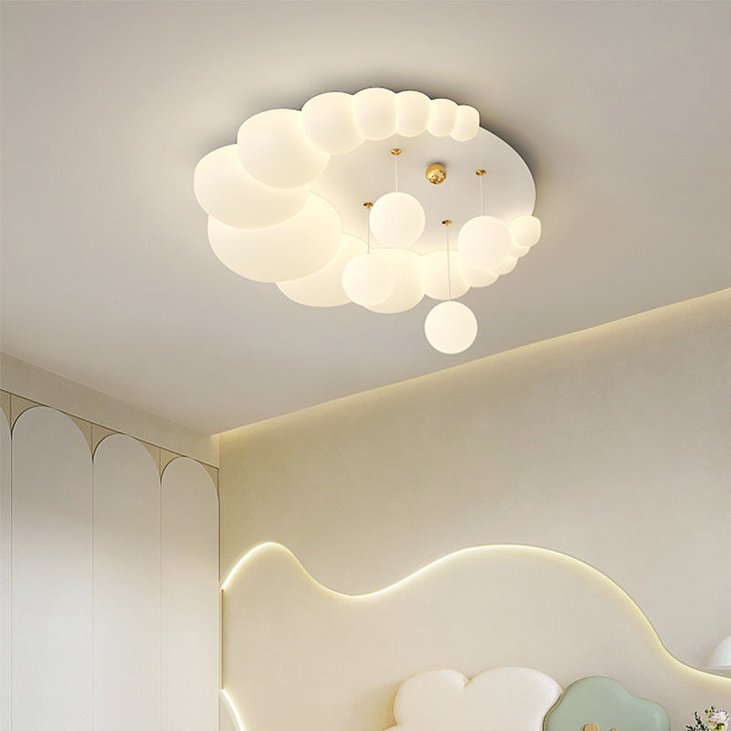 Contemporary Nordic Kids Iron PE Elliptical Round Ball Flower Moon LED Flush Mount Ceiling Light For Bedroom