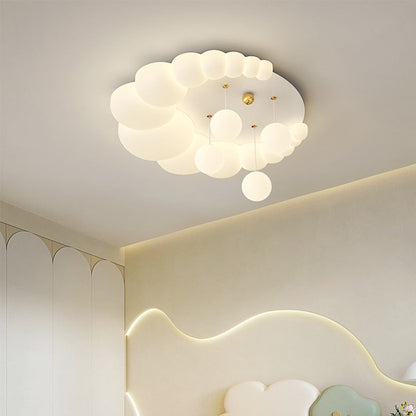Contemporary Nordic Kids Iron PE Elliptical Round Ball Flower Moon LED Flush Mount Ceiling Light For Bedroom