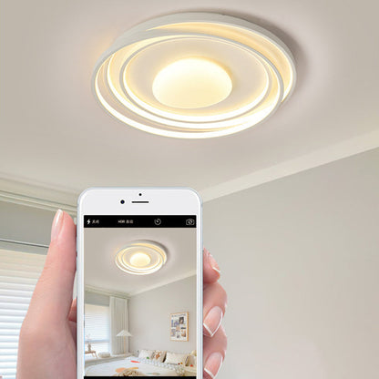 Modern Minimalist Cream Round Acrylic Iron LED Flush Mount Ceiling Light For Living Room