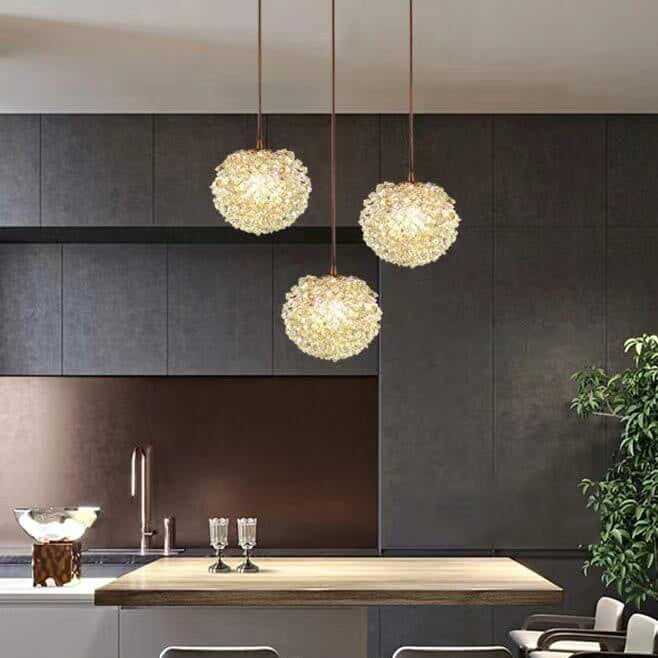 Modern Minimalist Round Ball Full Copper Crystal 1-Light Pendant Light For Bedroom