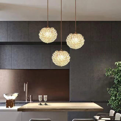 Modern Minimalist Round Ball Full Copper Crystal 1-Light Pendant Light For Bedroom