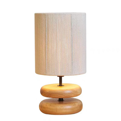 Traditional Chinese Fabric Cylinder Shade Wooden Chess Base 1-Light Table Lamp For Home Office