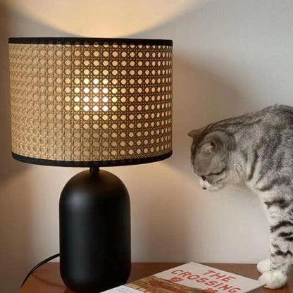 Japanese Wabi-sabi Vintage Rattan Weaving Metal 1-Light Table Lamp