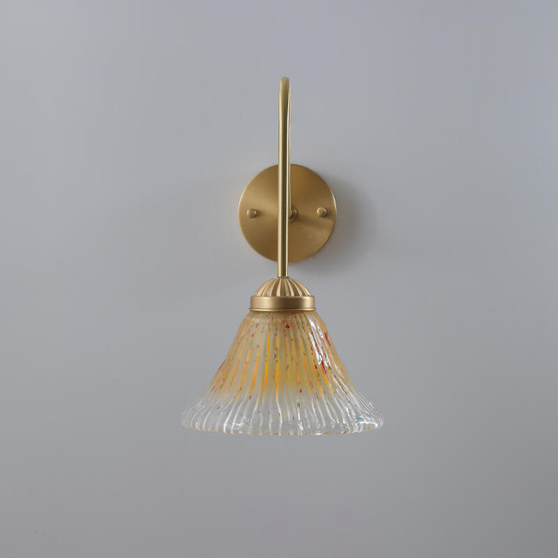 Japanese Vintage Yellow Glass Cone Brass 1-Light Wall Sconce Lamp