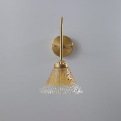 Japanese Vintage Yellow Glass Cone Brass 1-Light Wall Sconce Lamp